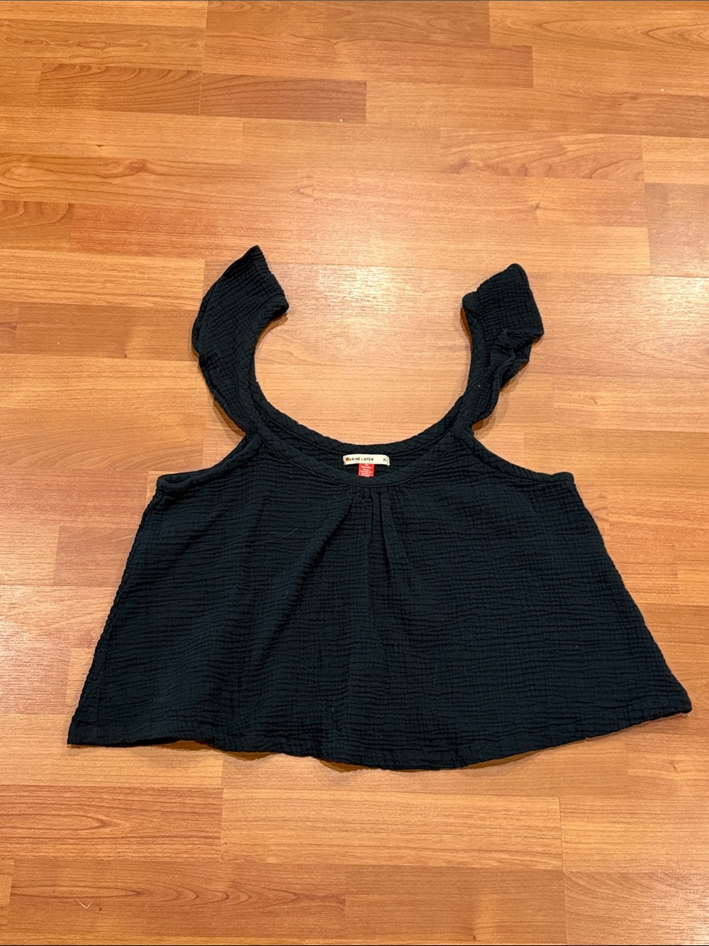 Marine Layer Seersucker Ruffled Strap Tank Top